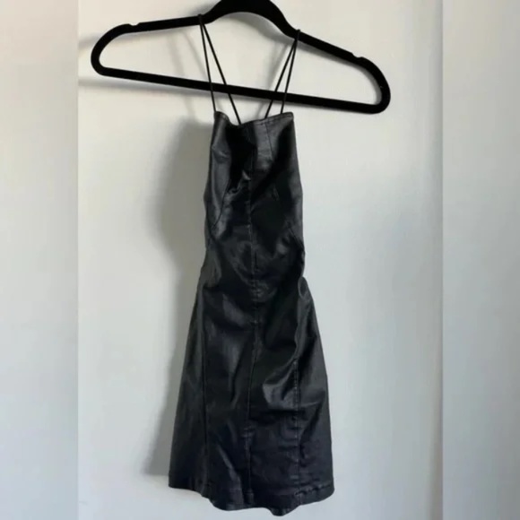 EDIKTED | Dani Open Back Faux Leather Black Minidress XS - Picture 3 of 7
